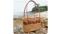 bali handwoven straw grass handbag unique style fabrik lining